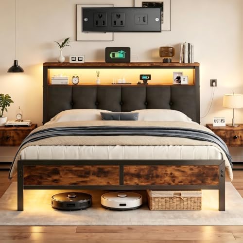 Homkdom Queen Bed Frame with Storage Headboard & Charging Station by ElevateYourHome%EF%BC%8CEnhanceEver