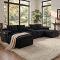 140" U-Shape Corduroy Boneless Couch, Modular Sectional Sofa Black by VYNELITO