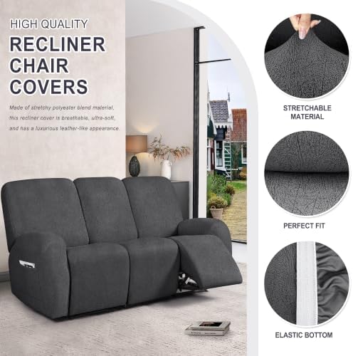 ANARACHON Leather Look Recliner Couch Cover, 8-Pieces Stretch Recliner Sofa - Image 5