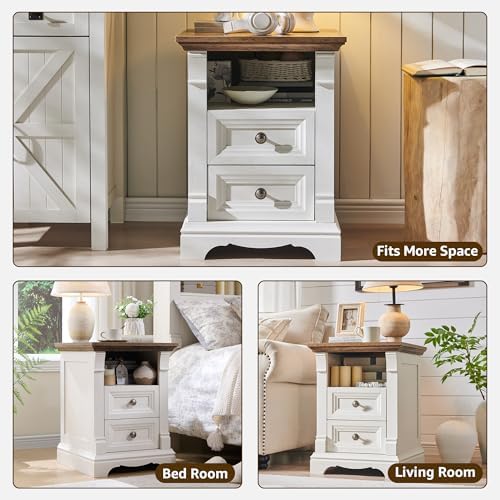 Farmhouse Nightstand with Charging Station 18"Wood End Table w/Roman Column - Image 3