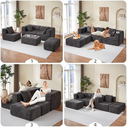 Modular Sectional Sofa with Deep Seat, Boneless Cloud Couch with 2 Movable - Image 4