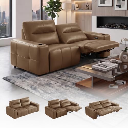 Power Reclining Loveseat Zero Gravity Genuine Leather Sofa by BAMOOLI