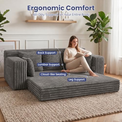 3-in-1 Convertible Sleeper Sofa Bed, Furry Futon Sofa - Image 6
