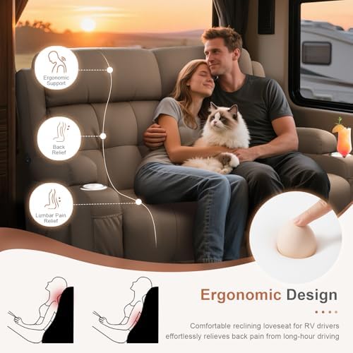 RV Loveseat Recliner Sofa, Wall Hugger Reclining RV Couch - Image 4