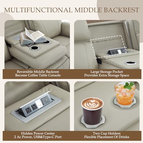 Power Reclining Sofa Set with LED Reading Light/Storage Drawer, Power Loveseat - Image 6