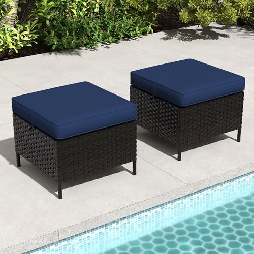 2 Pieces Patio All-Weather Wicker Ottomans - Image 5