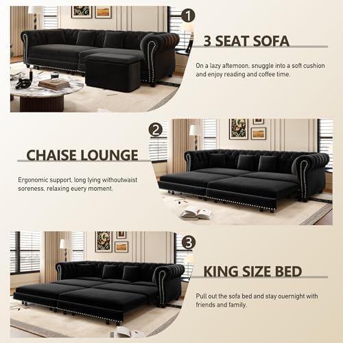 89" Velvet Pull-Out Chesterfield King Sleeper Sofa Bed - Image 4