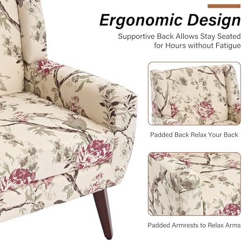 Accent Chair, Upholstered Armchair in Linen, Pattern Floral - Image 5