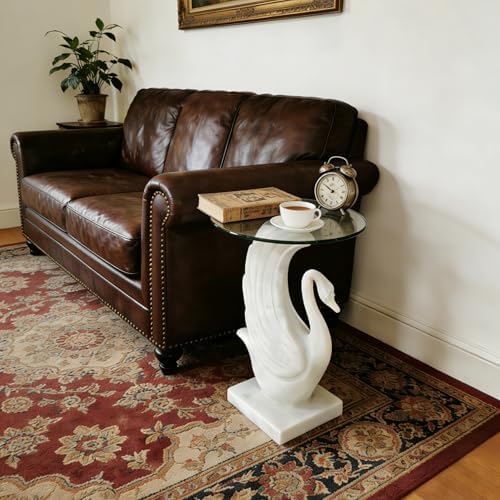 White Swan Side Table, 13-inch Tempered Glass Coffee Table - Image 7