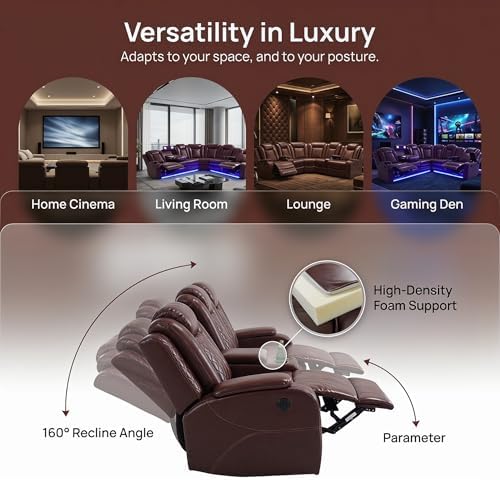 Breathing Leather Reclining Sofa Set, Power Recliner Sectional Couch - Image 6