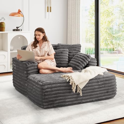 JEEOHEY 56" Oversized Chaise Lounge Chair Indoor, Plush Faux Fur Sleeper Sofa - Image 6