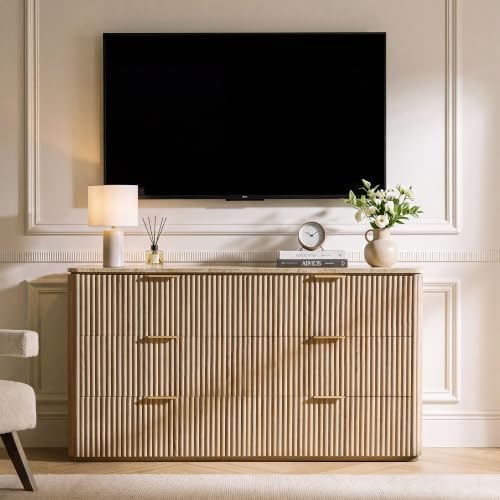 54"W Fluted 6 Drawer Bedroom Dresser, - Image 5