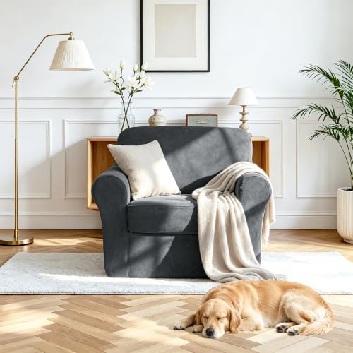 Luxury Velvet Sofa Covers for 1 Cushion Couch, Dark Grey - Image 2