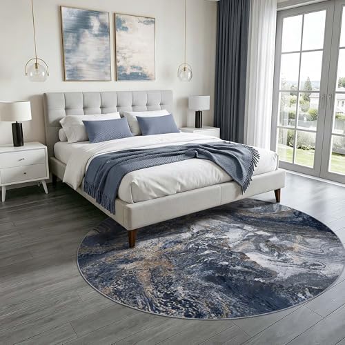 Large Blue Round Rug 6ft: Modern Abstract Round Area Rugs - Image 4