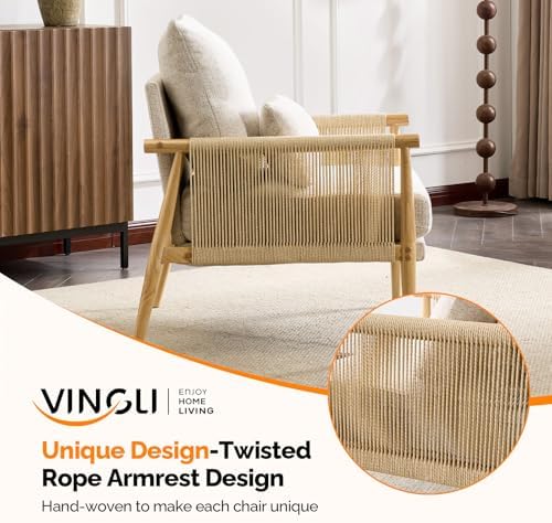 VINGLI Boho Braid Accent Armchairs Set of 2, Mid-Century Modern Chiars - Image 4