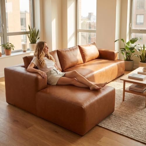 FUTUREHOPE 96" L-Shaped Sectional Leather Couch by FUTUREHOPEHome