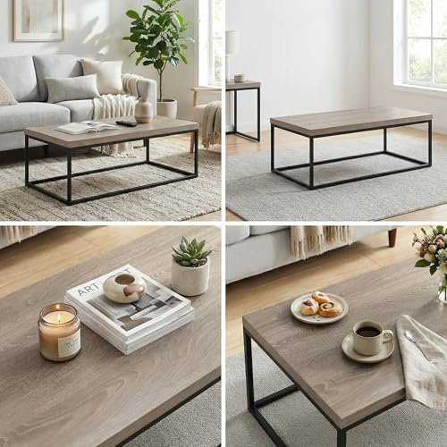 CENSI 47" Grey Wash Oak Coffee Table/Center Table, Large Size - Image 4