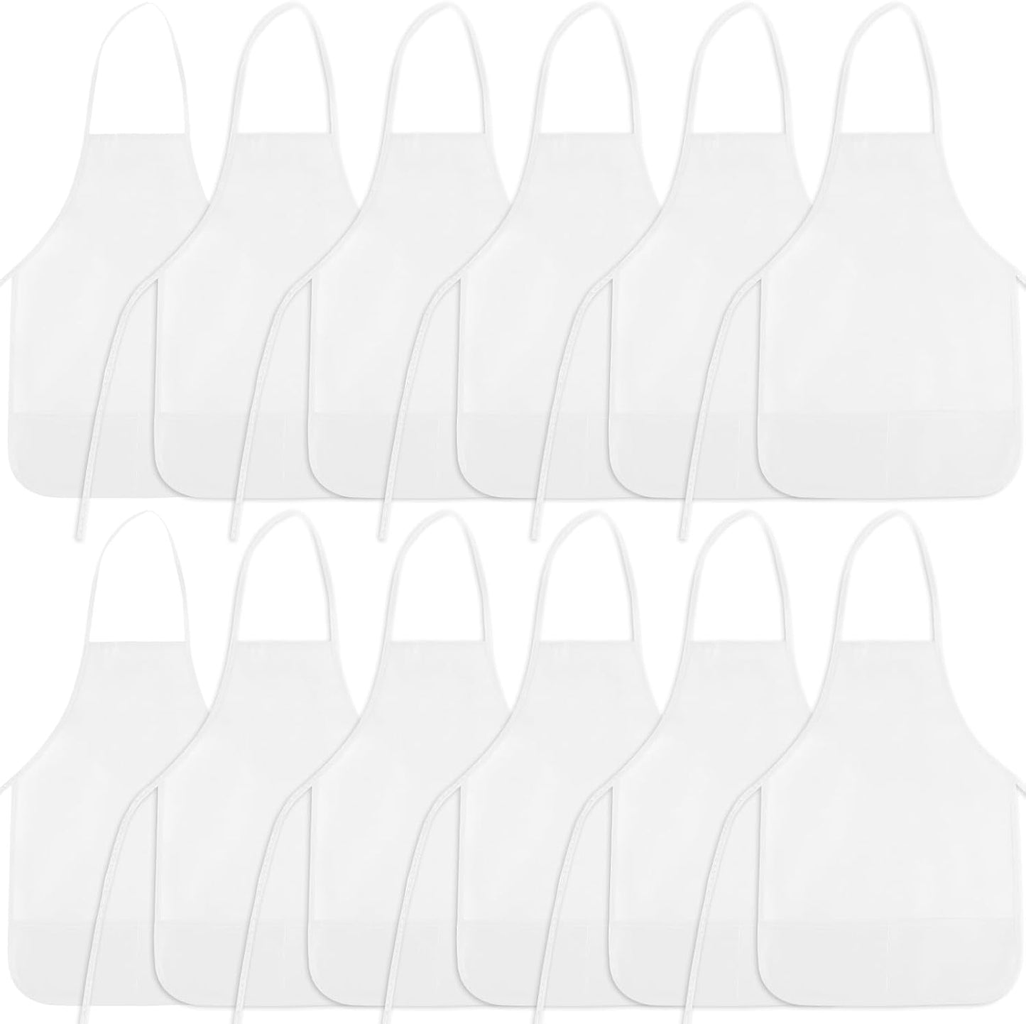 12 Pieces White Kids Painting Aprons Kid Art Apron with 2 Roomy Pockets Kids Aprons for Painting Activity Kitchen Crafts