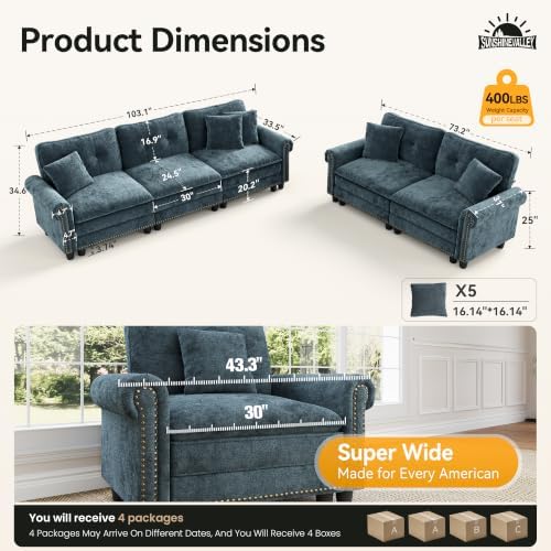SUNSHINE VALLEY Modular Sectional Sofa Set Living Room 2-Piece Deep Seats - Image 2