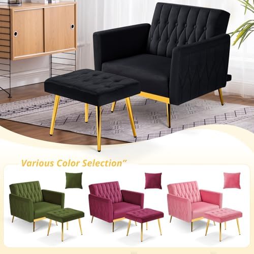 Velvet Accent Chair w/Ottoman & Adjustable Backrest - Image 7