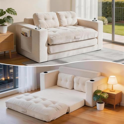 63'' Loveseat Sleeper Sofa Bed, Boneless Convertible Corduroy Pull Out Couch by FervorFurnDirect
