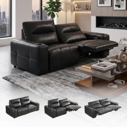 Power Reclining Loveseat Zero Gravity Genuine Leather Sofa by BAMOOLI