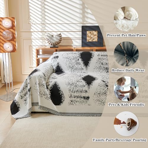 MYSKY HOME Boho Couch Cover for Dogs Washable Black Rhombic Couch Sofa - Image 4