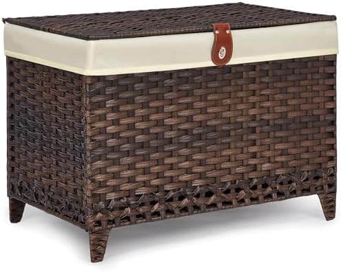 Wicker Storage Basket with Lid, 160L Shelf Basket with Removable Liner Bag by Honjourai