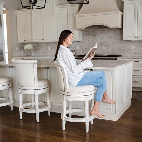 Maven Lane Pullman Counter Stool, Cream Solid Wood Frame - Image 2