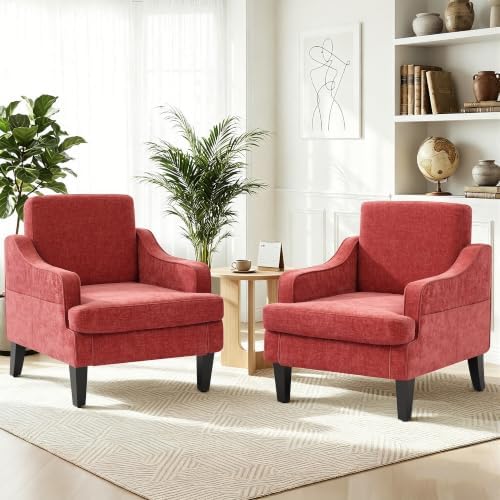 Set of 2 Accent Chair for Living Room, Mid-Century Arm Chair Chenille Fabric by GAOHAPY