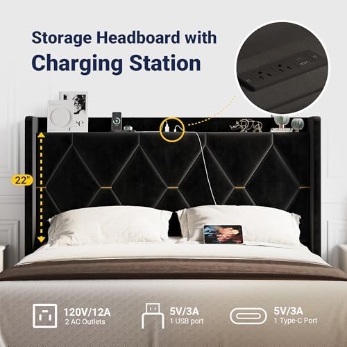 Allewie Queen Bed Frame with Storage Headboard & Smart Charging Station - Image 4