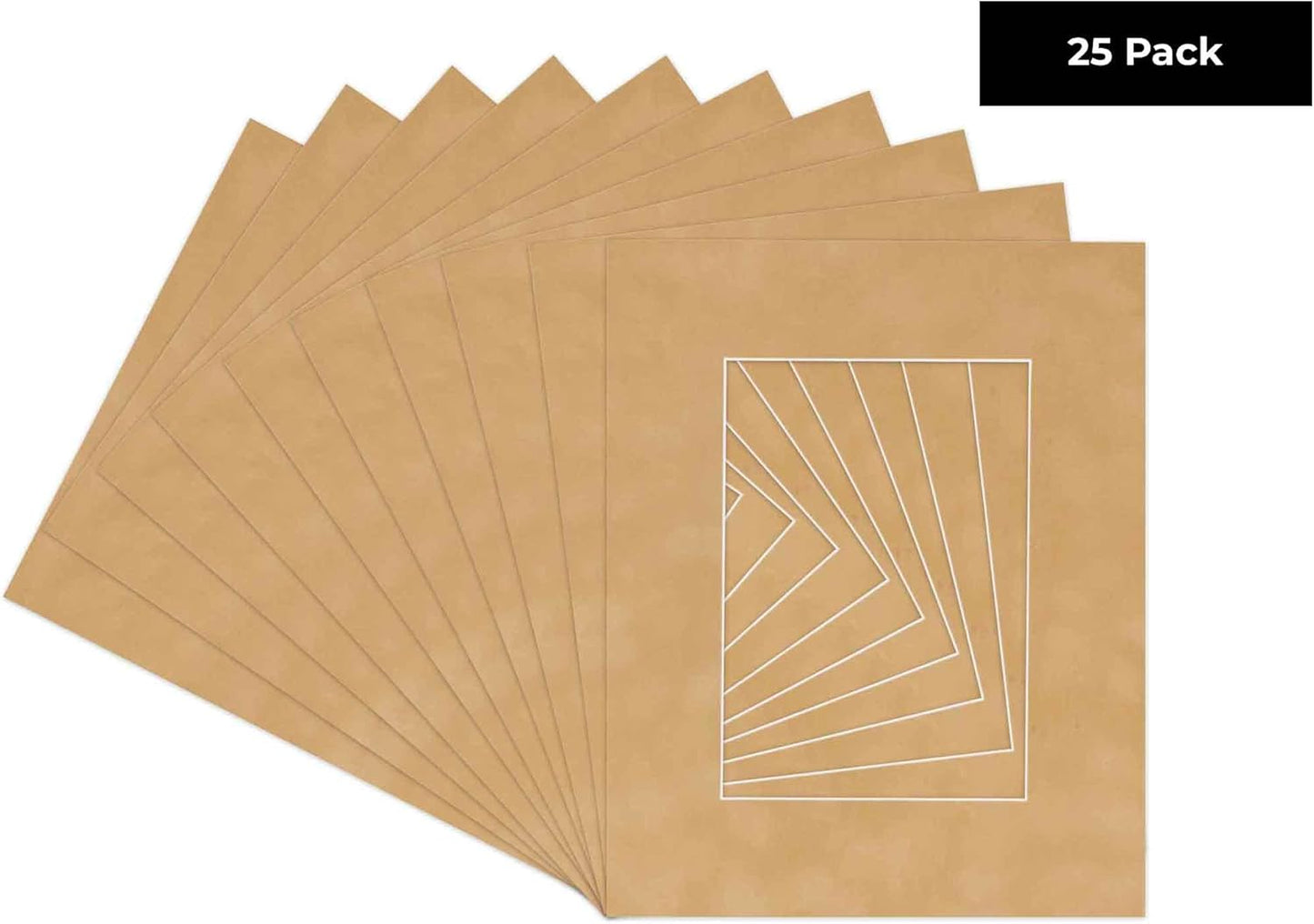 Pack of 25 Acid Free 11x14 Mats Bevel Cut for 8.5x11 Photos - Beige Suede Precut Matboards With Backing Boards and Clear Photo Mat Bags For Pictures, Photos, Framing - 4-ply Thickness