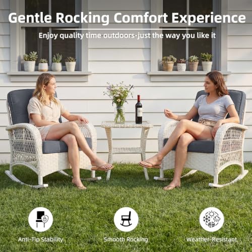 VIVIJASON Outdoor Rocking Chairs Set of 2, 3 Piece Patio Wicker Bistro Set - Image 7