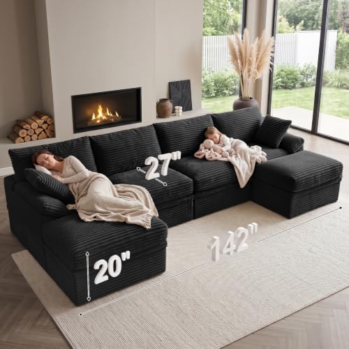 142" Boneless Couch with Storage, 48.6" Extra Deep-High Seat Modular Sectional - Image 2