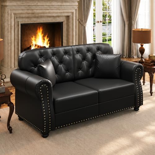 63'' Faux Leather Chesterfield Loveseat Sofa by SmartEdge