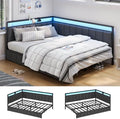 Hasuit Corner Bed Frame with Storage Drawers, Full Daybed with Line Fabric by Hasuit