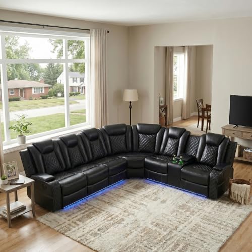 Power Recliner Sectional Sofa, L-Shaped Living Room Furniture Set, Reclining by GEBADOL