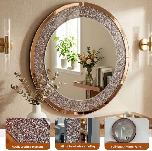 Mirrored Console Table & Round Wall Mirror Set, 35.43" Brown - Image 5