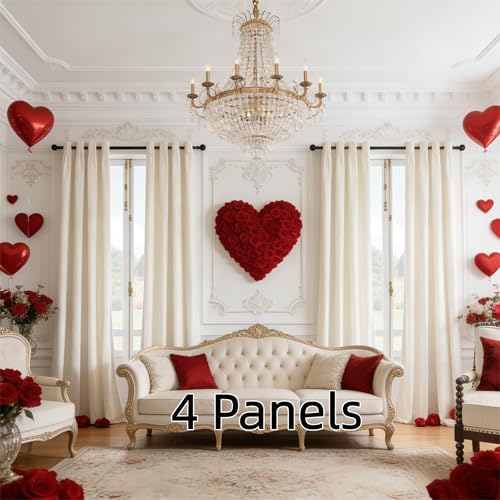 SMILETIME Ivory White Velvet Curtains 52"x96" Grommet 4 Panels - Image 2