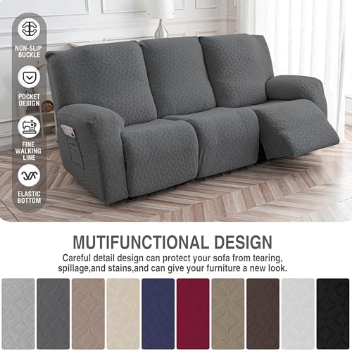 Gennia Waterproof Recliner Sofa Cover, 3 Seat Couch Cover, Dark Gray - Image 5