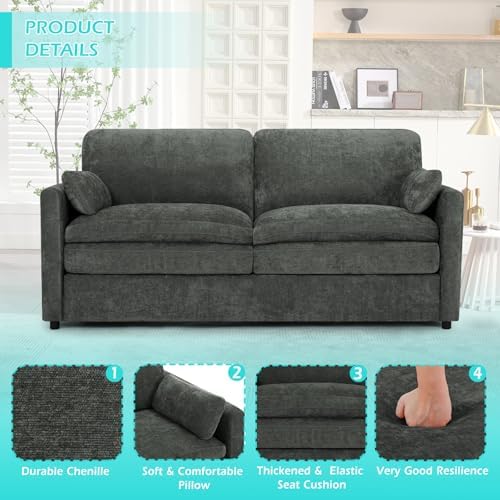 69” Chenille Love seat Sofa w/Arm Pillows - Image 5