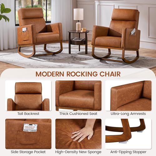 Yaheetech 28in Wide Padded High Back Nursery Rocking Chair - Image 5