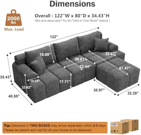 Vipbear 120" Oversized Modular Sectional Sofa, Boneless Couch - Image 2
