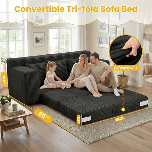Boneless Couch, 3 Seater Boneless Couch Bed – 3-in-1 Convertible Sleeper Sofa - Image 5