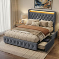 Full Size Bed Frame, 4 Storage Drawers, Charging Station by Zelurelle