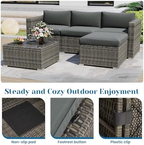 5 Pieces Outdoor Patio Furniture Set, Patio Sectional Furniture Set, - Image 2