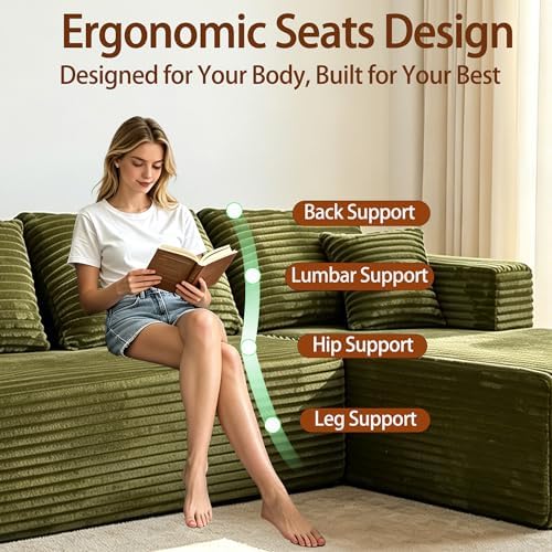 93" U-Shaped Boneless Couch, Corduroy Cloud Couch Sectional - Image 4
