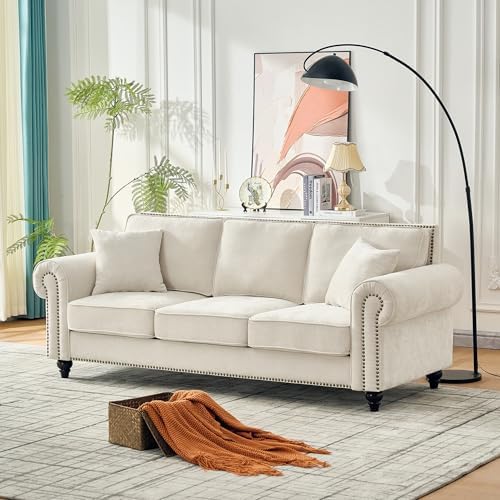 86.5" Classic Chenille Sofa Couch 3-Seater | Chesterfield Style by Asucoora