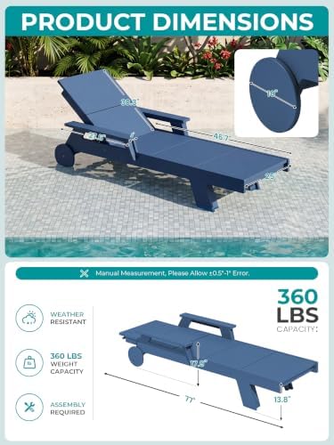 SERWALL Oversized Outdoor Chaise Lounge, Premium HDPE Lounge Chair - Image 3