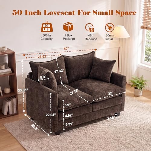 50'' Loveseat Sofa Set, Small Couch Set 2 Piece Cloud Love Seat - Image 2